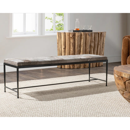Achen Hair on Hide Bench by Classic Home. Made from hair on hide, iron in a transitional style.