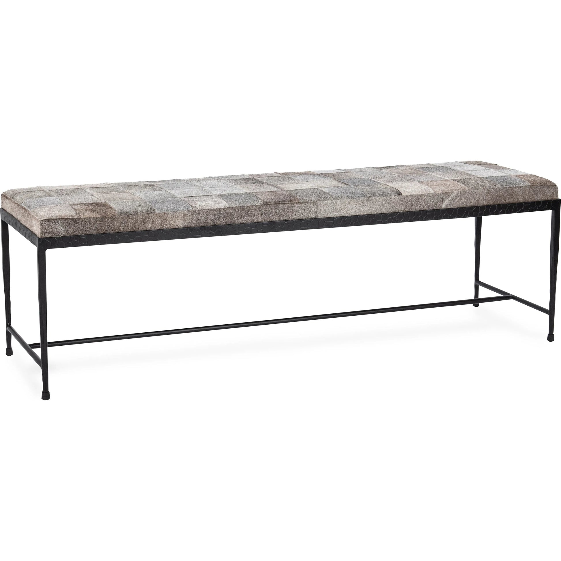 Achen Hair on Hide Bench by Classic Home. Made from hair on hide, iron in a transitional style.