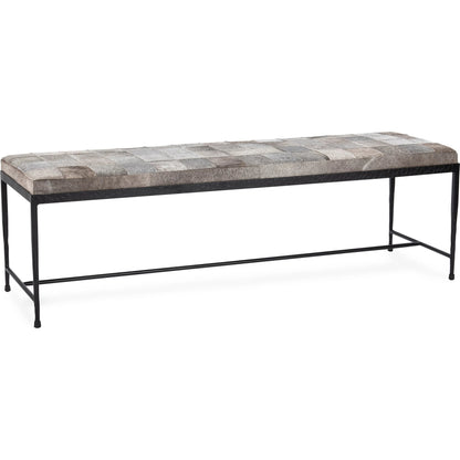 Achen Hair on Hide Bench by Classic Home. Made from hair on hide, iron in a transitional style.