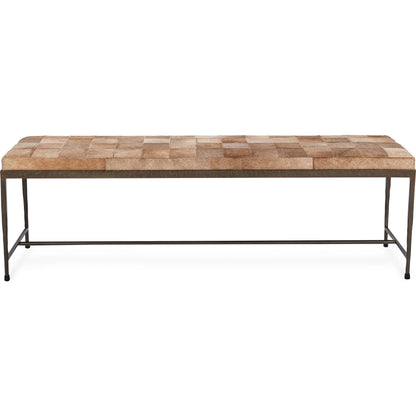 Achen Hair on Hide Bench by Classic Home. Made from hair on hide, iron in a transitional style.