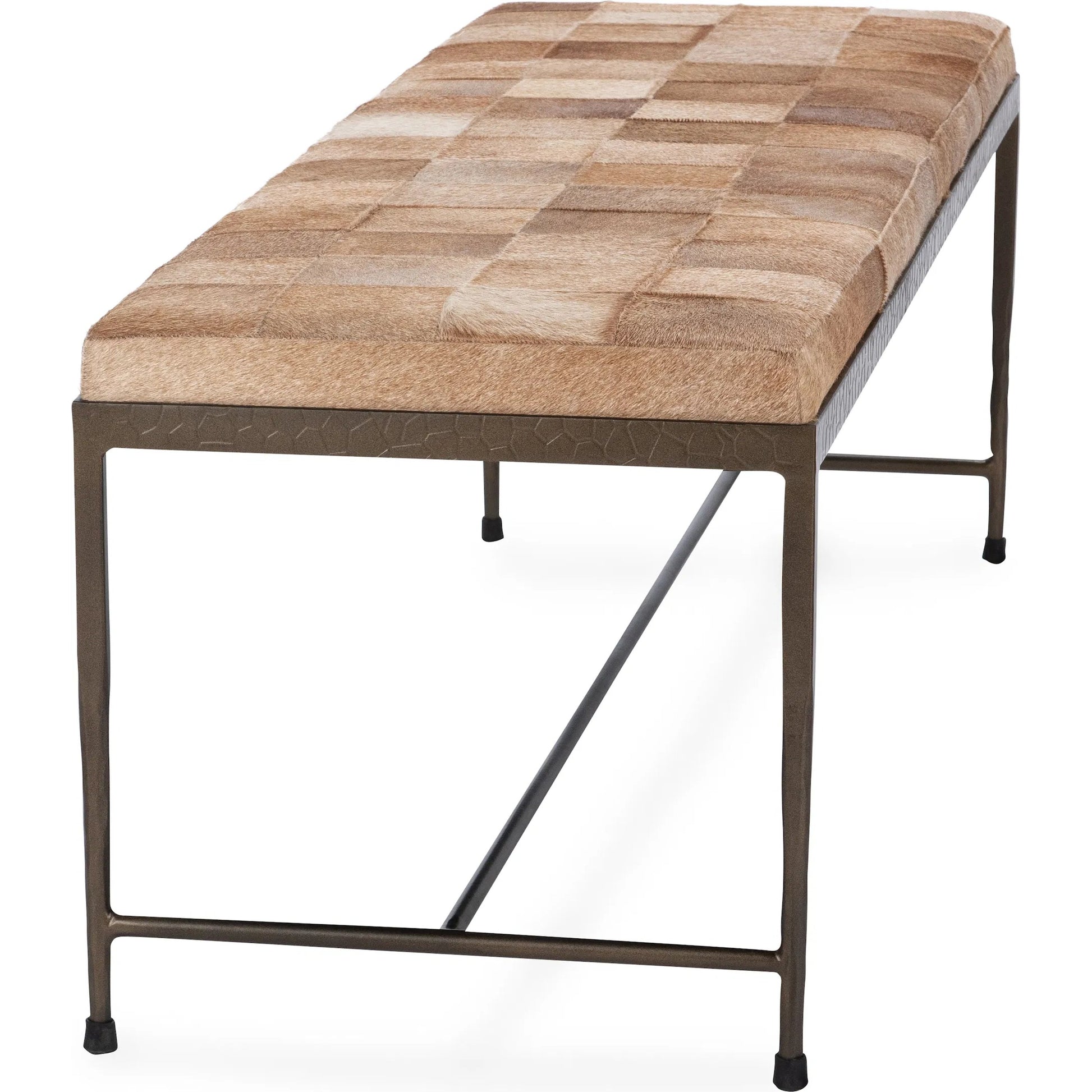 Achen Hair on Hide Bench by Classic Home. Made from hair on hide, iron in a transitional style.