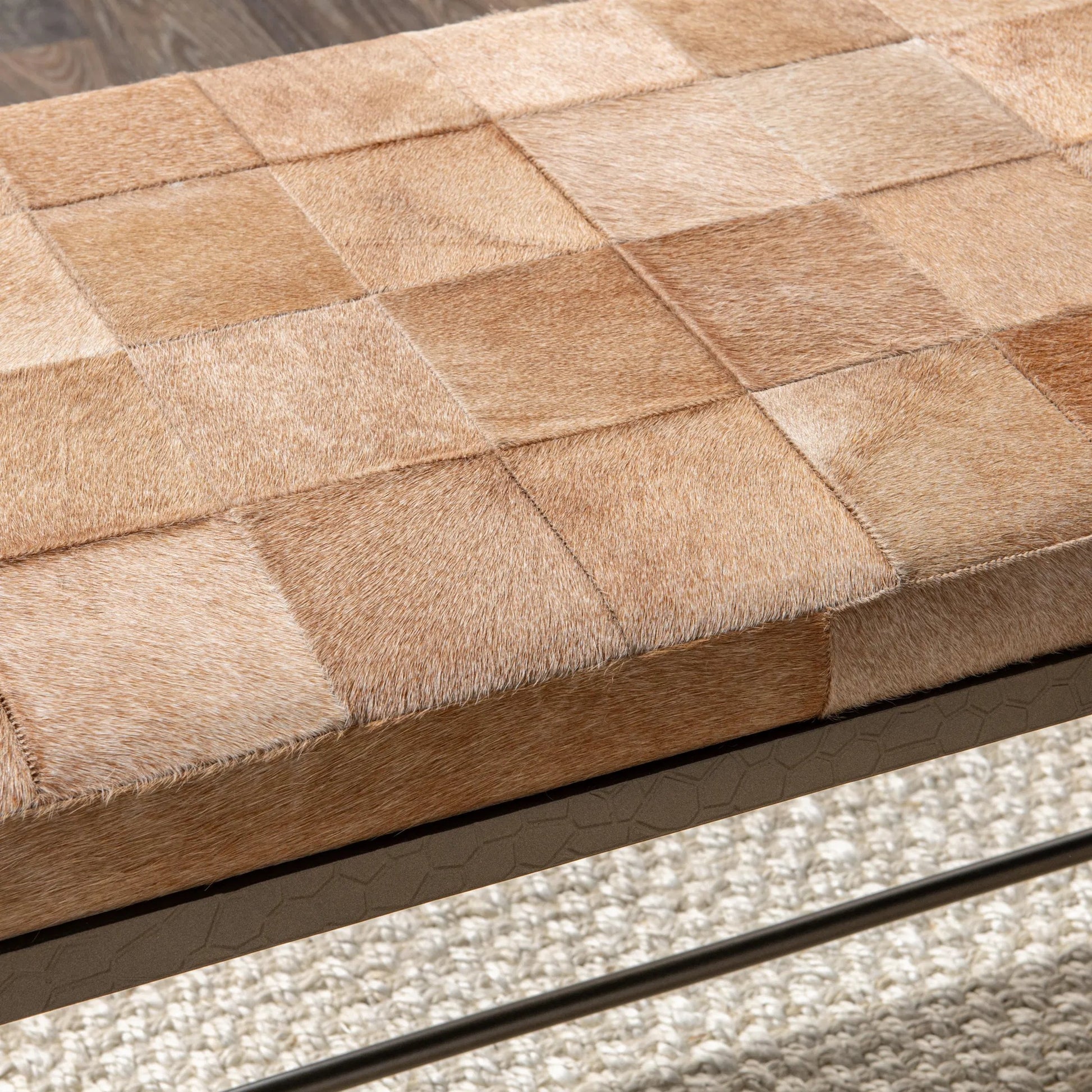 Achen Hair on Hide Bench by Classic Home. Made from hair on hide, iron in a transitional style.