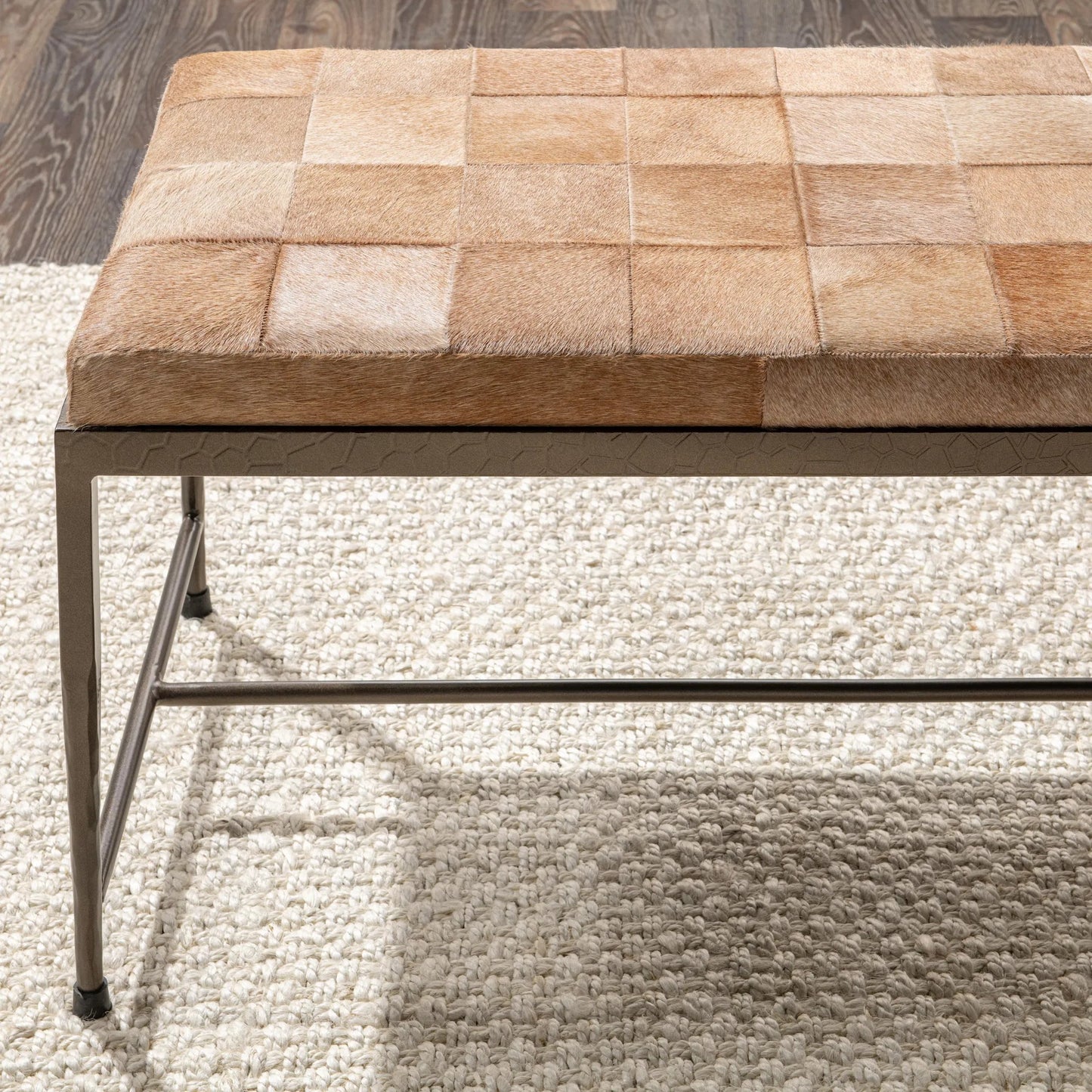 029 SI-2353773 | Lifestyle | Achen Hair on Hide Bench by Classic Home. Made from hair on hide, iron in a transitional style.