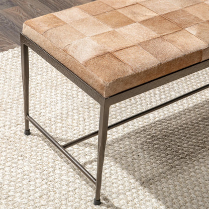 Achen Hair on Hide Bench by Classic Home. Made from hair on hide, iron in a transitional style.