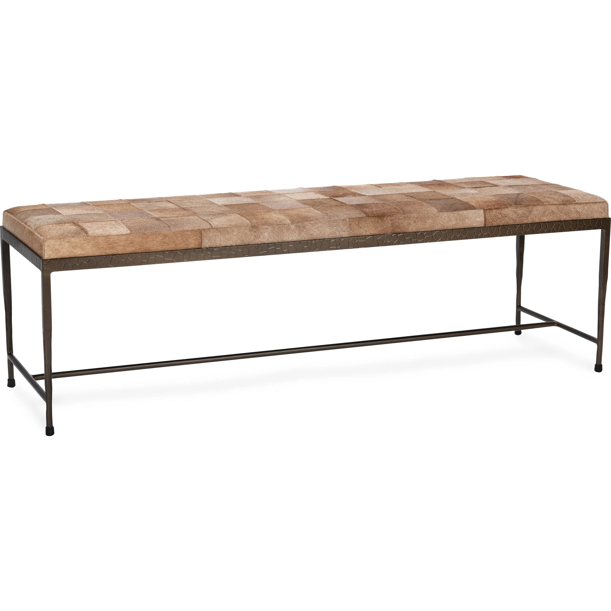 Achen Hair on Hide Bench by Classic Home. Made from hair on hide, iron in a transitional style.