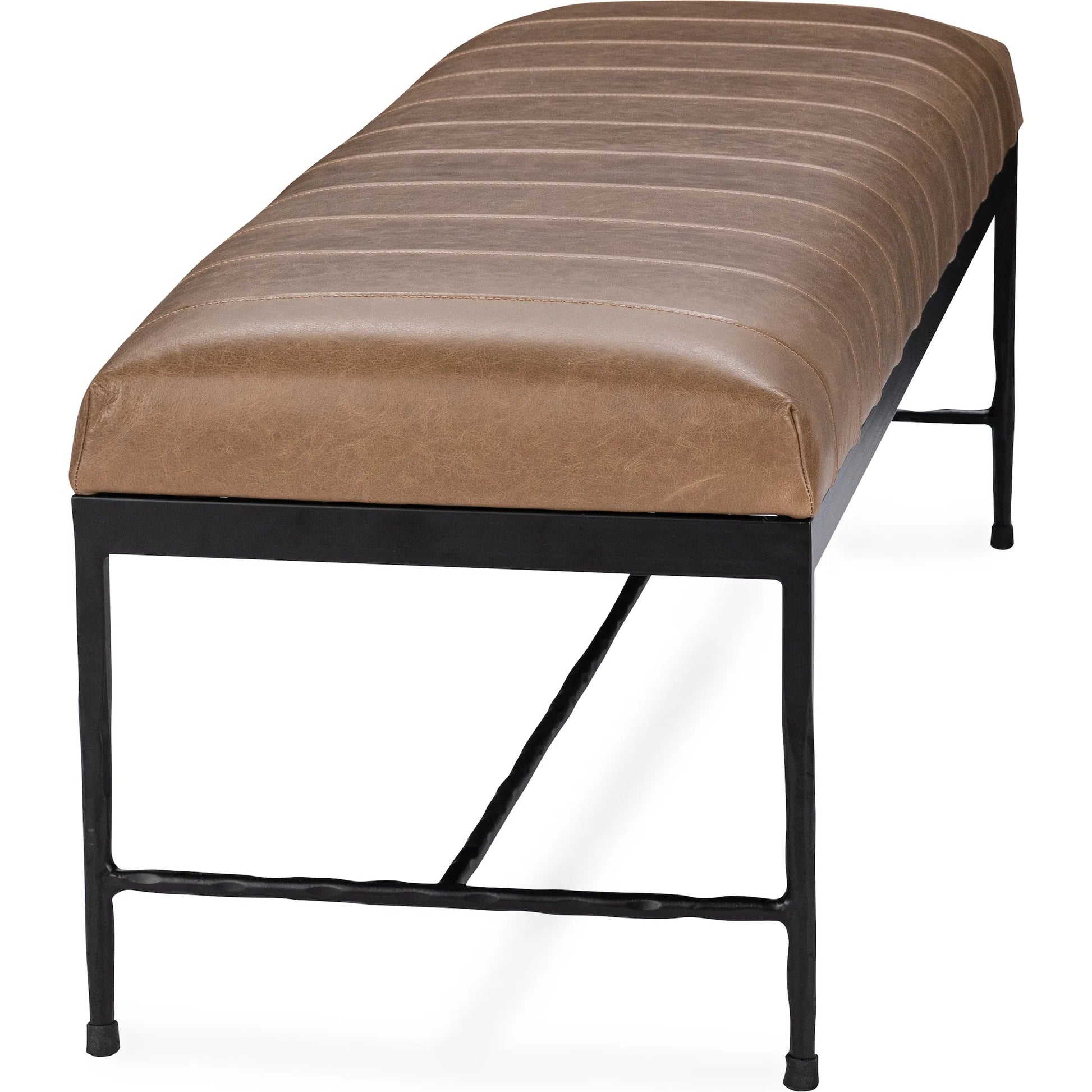 Madeleine Leather Bench by Classic Home in brown. Made from top grain leather, iron in a traditional style.
