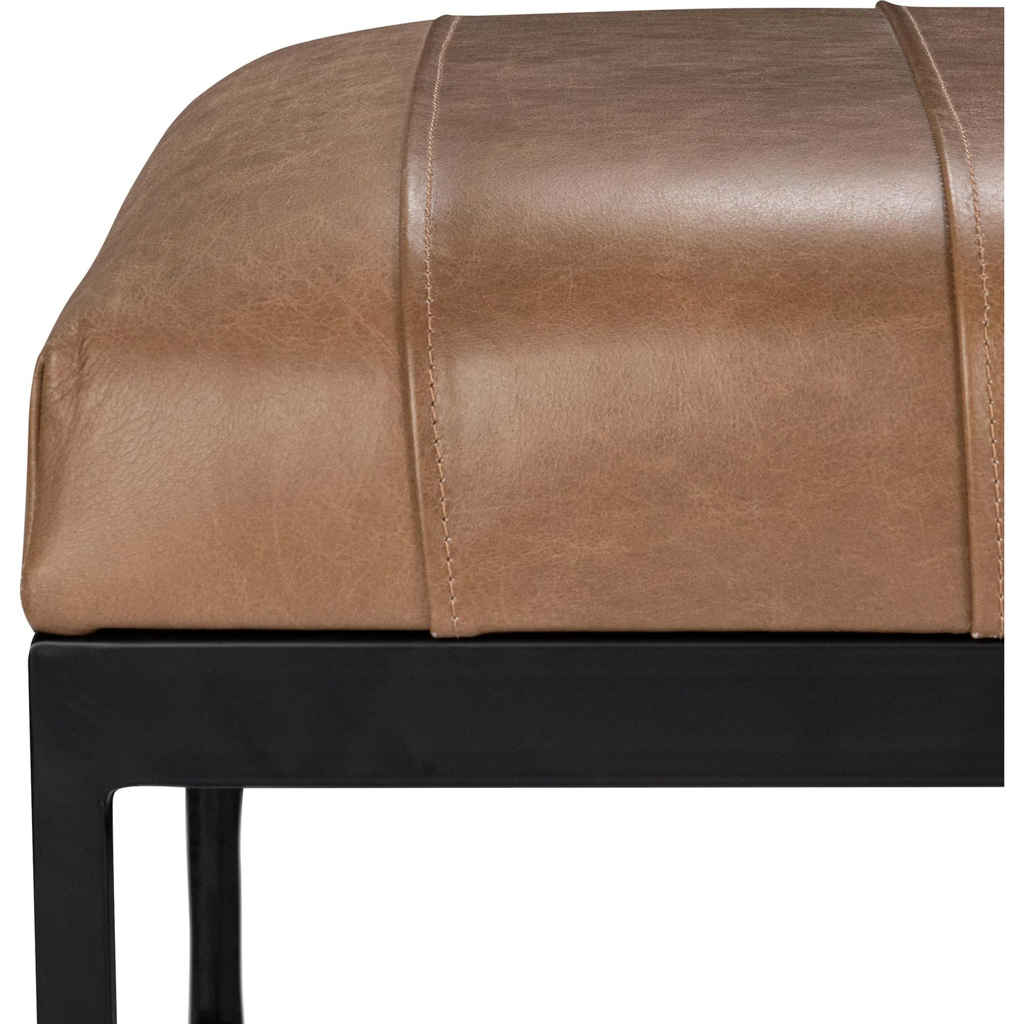 004 SI-2353740 | Closeup | Madeleine Leather Bench by Classic Home in brown. Made from top grain leather, iron in a traditional style.
