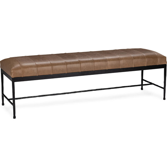 Madeleine Leather Bench by Classic Home in brown. Made from top grain leather, iron in a unique style.