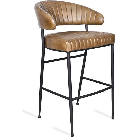 Umbria Bar Stool by Classic Home in antique brown. Made from top grain leather, iron in a traditional style.