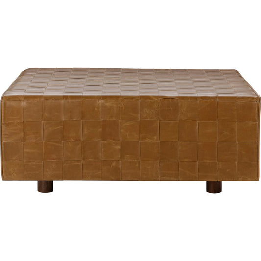 Aristo Leather Square Cocktail Ottoman by Classic Home in autum maple. Made from leather, mango wood, plywood in a rustic style.
