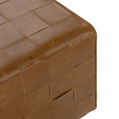 Aristo Leather Square Cocktail Ottoman by Classic Home in autum maple. Made from leather, mango wood, plywood in a rustic style.