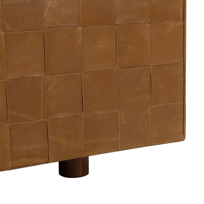 Aristo Leather Square Cocktail Ottoman by Classic Home in autum maple. Made from leather, mango wood, plywood in a rustic style.