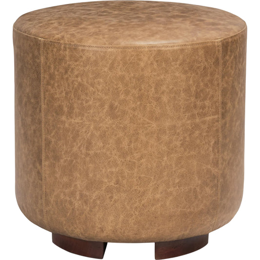 Millo Round Ottoman by Classic Home in sedona brown. Made from top grain leather in a unique style.