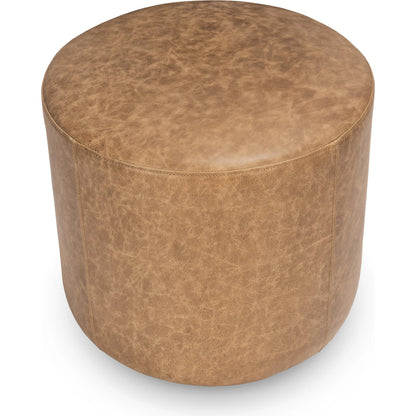 Millo Round Ottoman by Classic Home in sedona brown. Made from top grain leather in a unique style.
