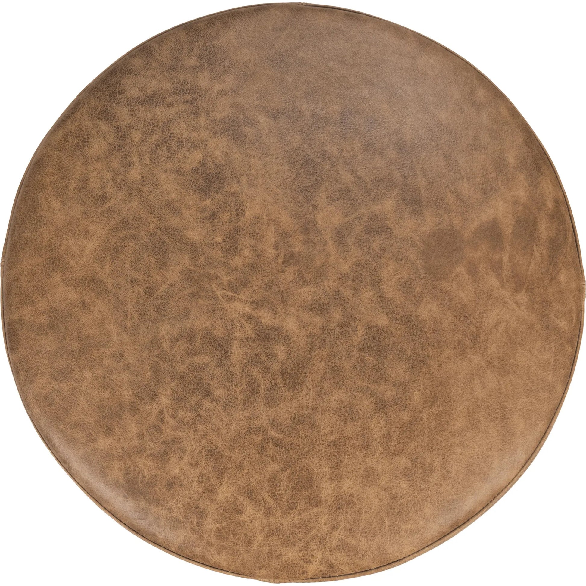 Millo Round Ottoman by Classic Home in sedona brown. Made from top grain leather in a unique style.