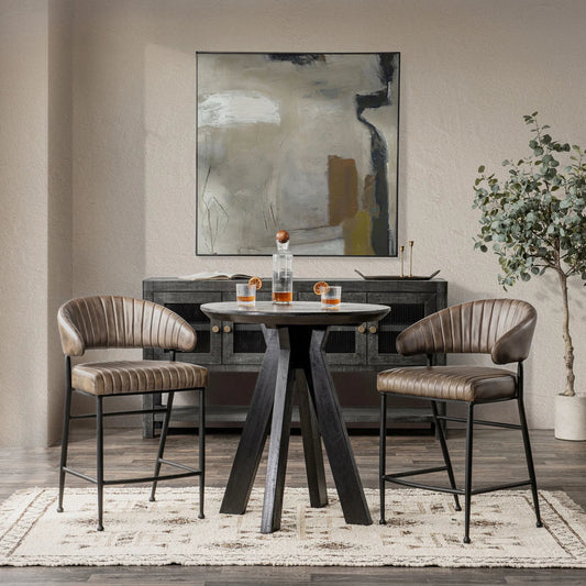 Umbria Counter Stool by Classic Home in antique brown. Made from top grain leather upholstered counter stool for premium comfort, durability. in a traditional style.