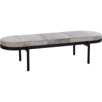Evelyn Hair on Hide Accent Bench by Classic Home in sparrow gray. Made from hair on hide, iron in a unique style.