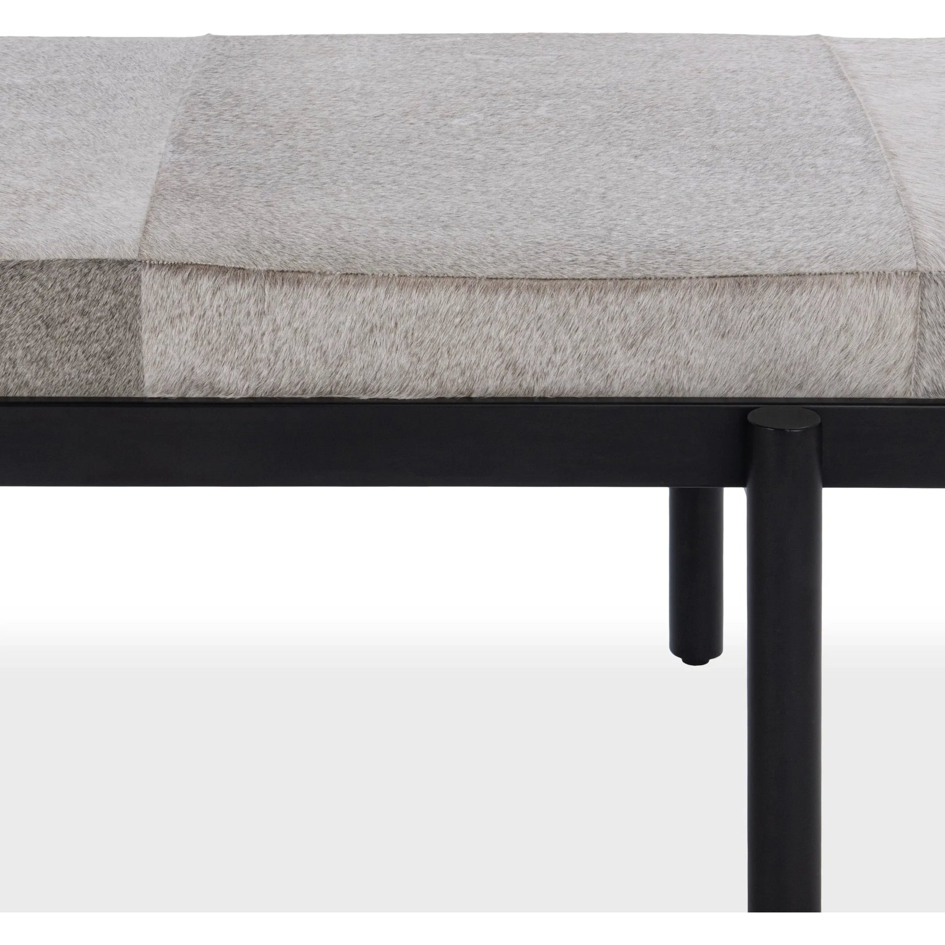Evelyn Hair on Hide Accent Bench by Classic Home in sparrow gray. Made from hair on hide, iron in a unique style.