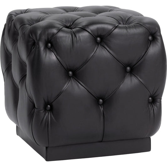 Briar Ottoman by Classic Home in midnight raven. Made from top grain leather in a unique style.