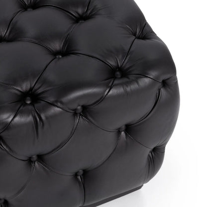 Briar Ottoman by Classic Home in midnight raven. Made from top grain leather in a unique style.