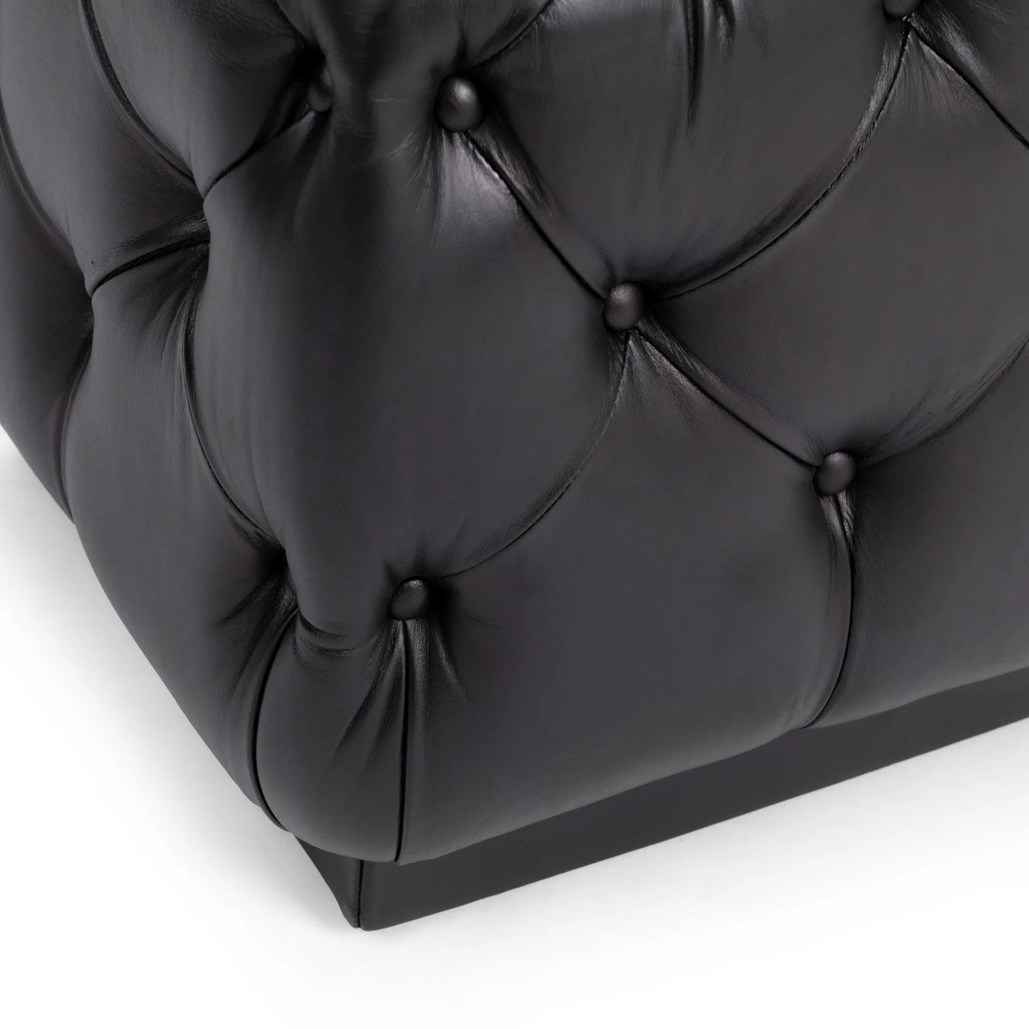 003 SI-2533227 | Closeup | Briar Ottoman by Classic Home in midnight raven. Made from top grain leather in a unique style.