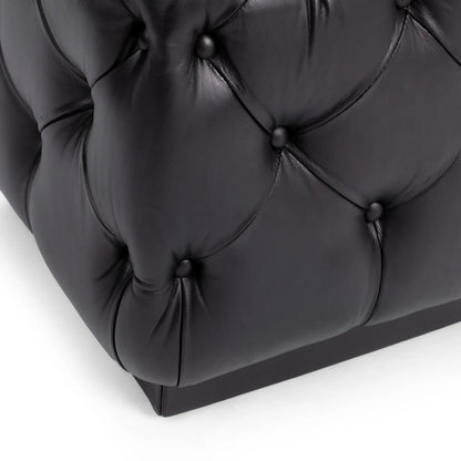 Briar Ottoman by Classic Home in midnight raven. Made from top grain leather in a unique style.