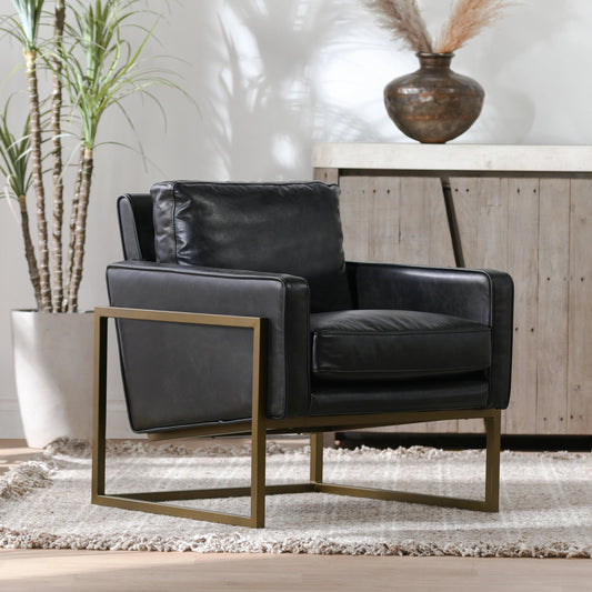 Kacey Club Chair by Classic Home in black. Made from top grain leather, iron in a modern style.