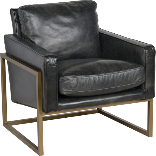Kacey Club Chair by Classic Home in black. Made from top grain leather, iron in a modern style.
