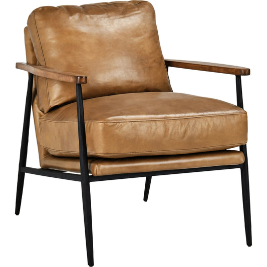 Chris Accent Chair by Classic Home in tan. Made from top grain leather upholstery, iron frame in a modern style.