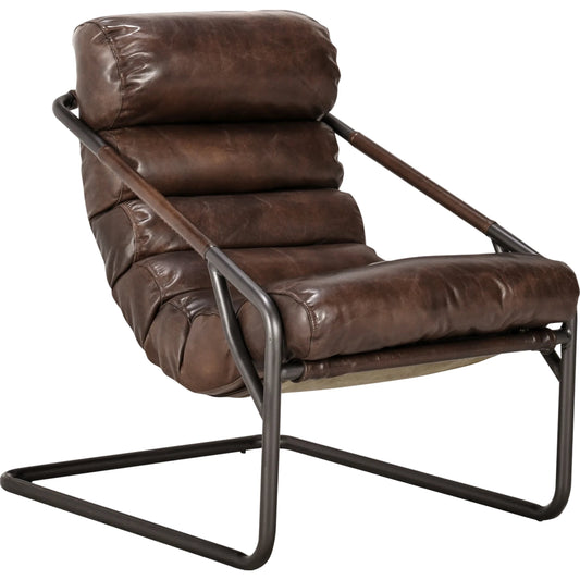 Jamia Accent Chair by Classic Home in brown. Made from top grain leather, iron in a modern style.