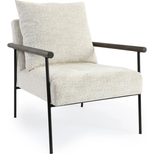 001 None | Unknown | Eliicott Accent Chair Beige by Classic Home in beige upholstery, black frame. Made from 100% polyester, iron, birch wood in a modern style.