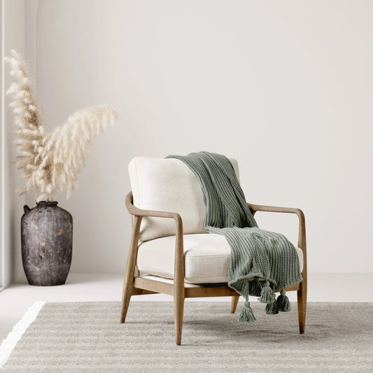 Monarch Accent Chair by Classic Home in natural beige upholstery. Made from rubberwood, linen blend in a modern style.