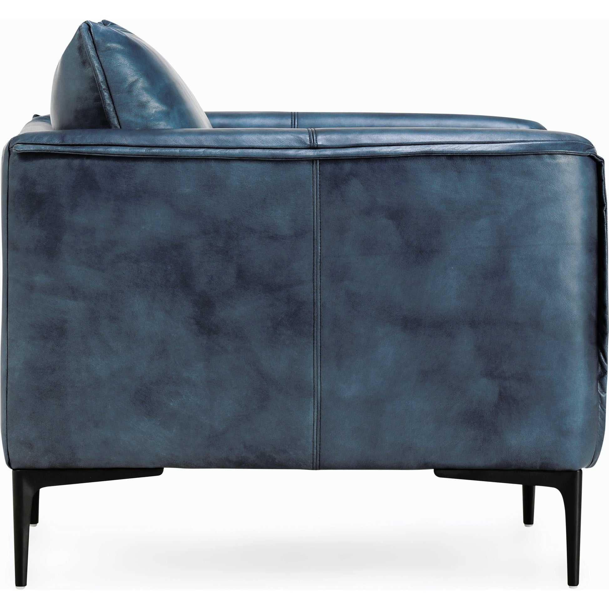 Corinne Club Chair Ocean Blue by Classic Home in ocean blue. Made from buffalo leather, tube iron, plywood, solid wood in a transitional style.
