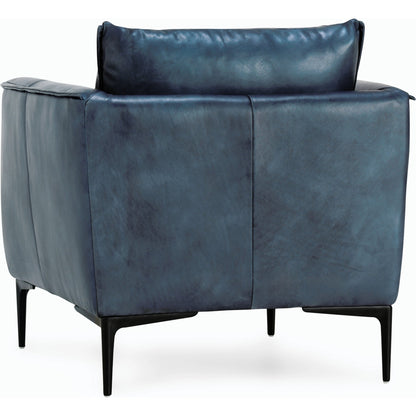 Corinne Club Chair Ocean Blue by Classic Home in ocean blue. Made from buffalo leather, tube iron, plywood, solid wood in a transitional style.
