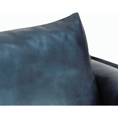 Corinne Club Chair Ocean Blue by Classic Home in ocean blue. Made from buffalo leather, tube iron, plywood, solid wood in a transitional style.