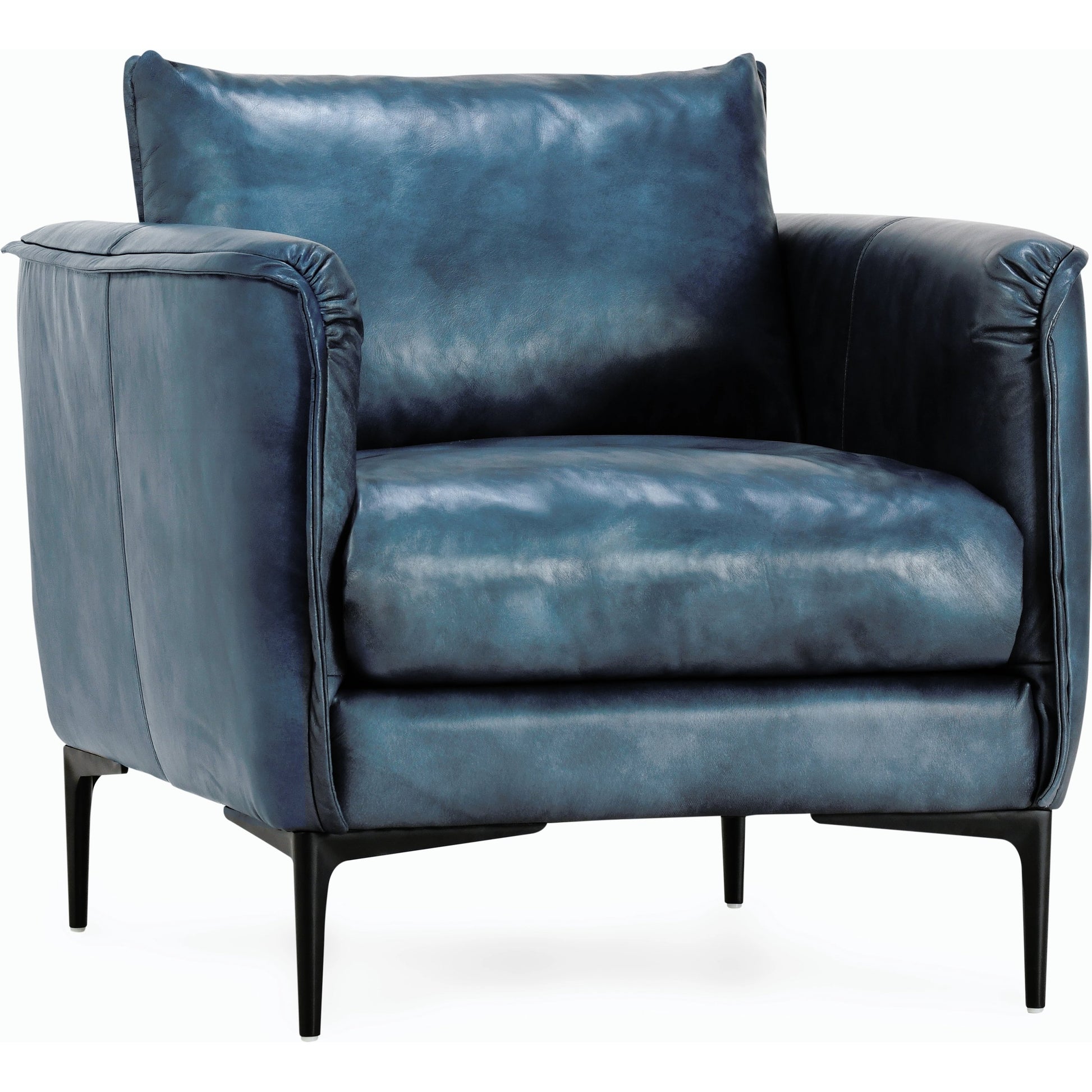 Corinne Club Chair Ocean Blue by Classic Home in ocean blue. Made from buffalo leather, tube iron, plywood, solid wood in a transitional style.