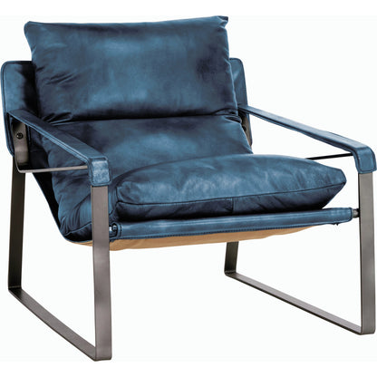 Morgan Accent Chair Blue by Classic Home. Made from top grain leather, iron in a transitional style.