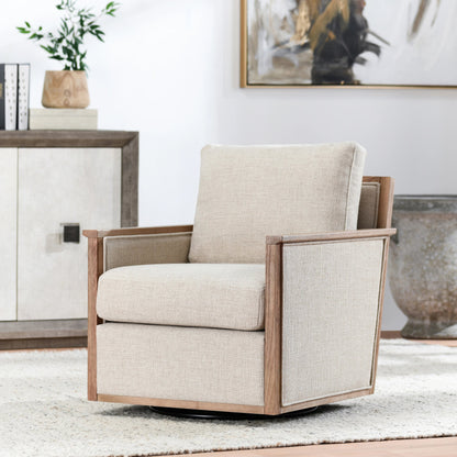Norman Swivel Accent Chair by Classic Home in natural. Made from ash wood, 88% polyester, 12% linen in a modern style.