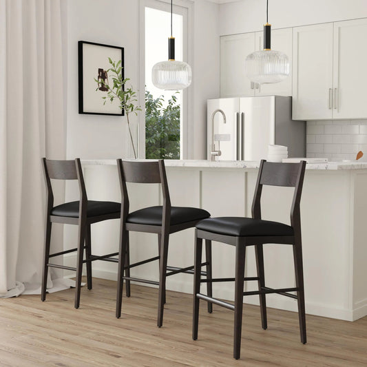 Rooney 30" Top Grain Leather Bar Stool by Classic Home in black. Made from tops grain leather, ash wood in a modern style.