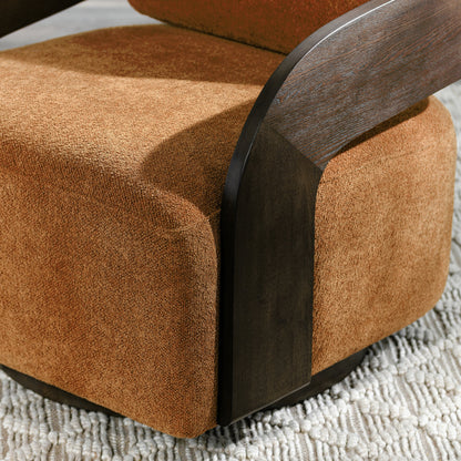 Toscana Swivel Accent Chair by Classic Home in amber. Made from ash wood, 100% polyester in a modern style.