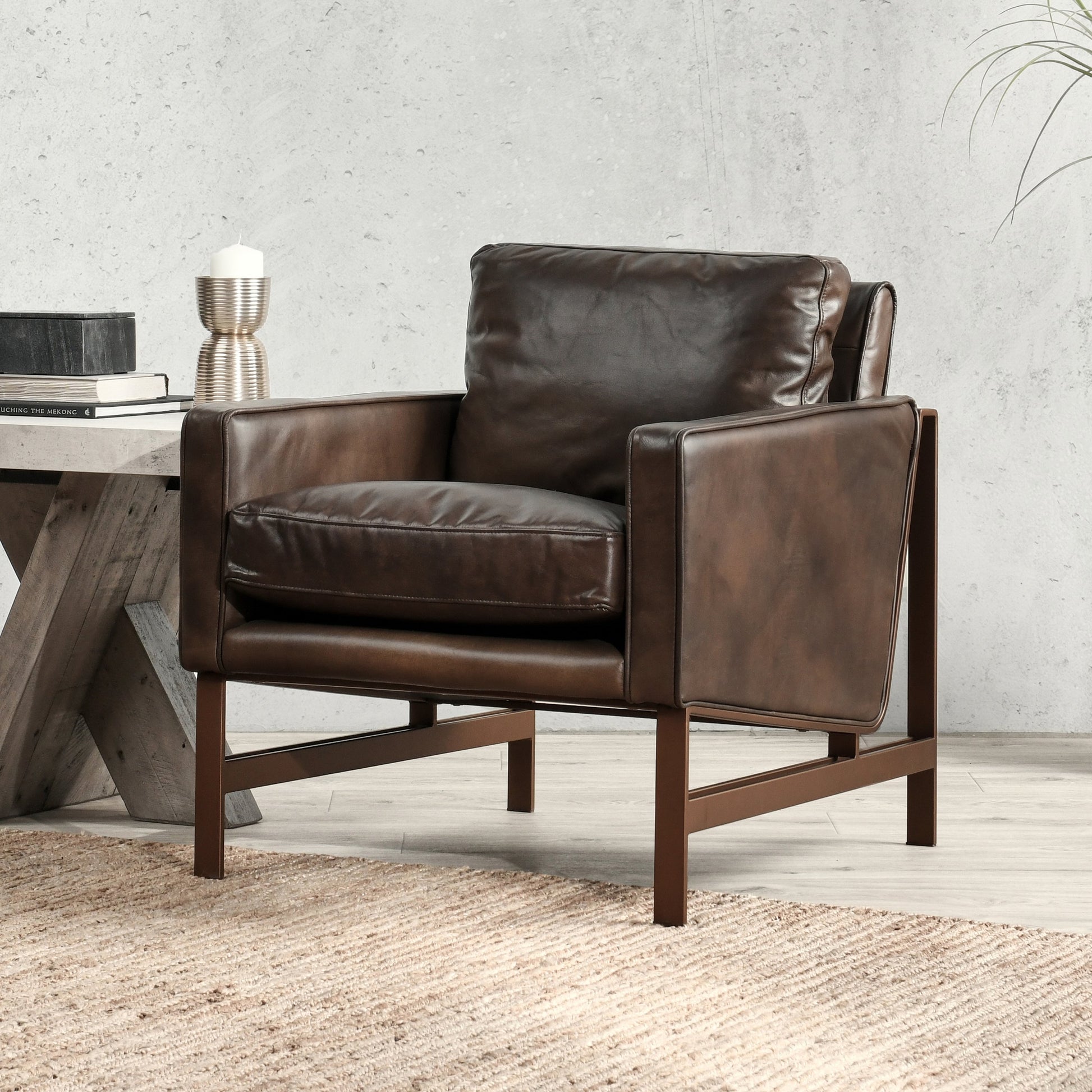 Chad Club Chair by Classic Home. Made from top grain leather, iron in a modern style.