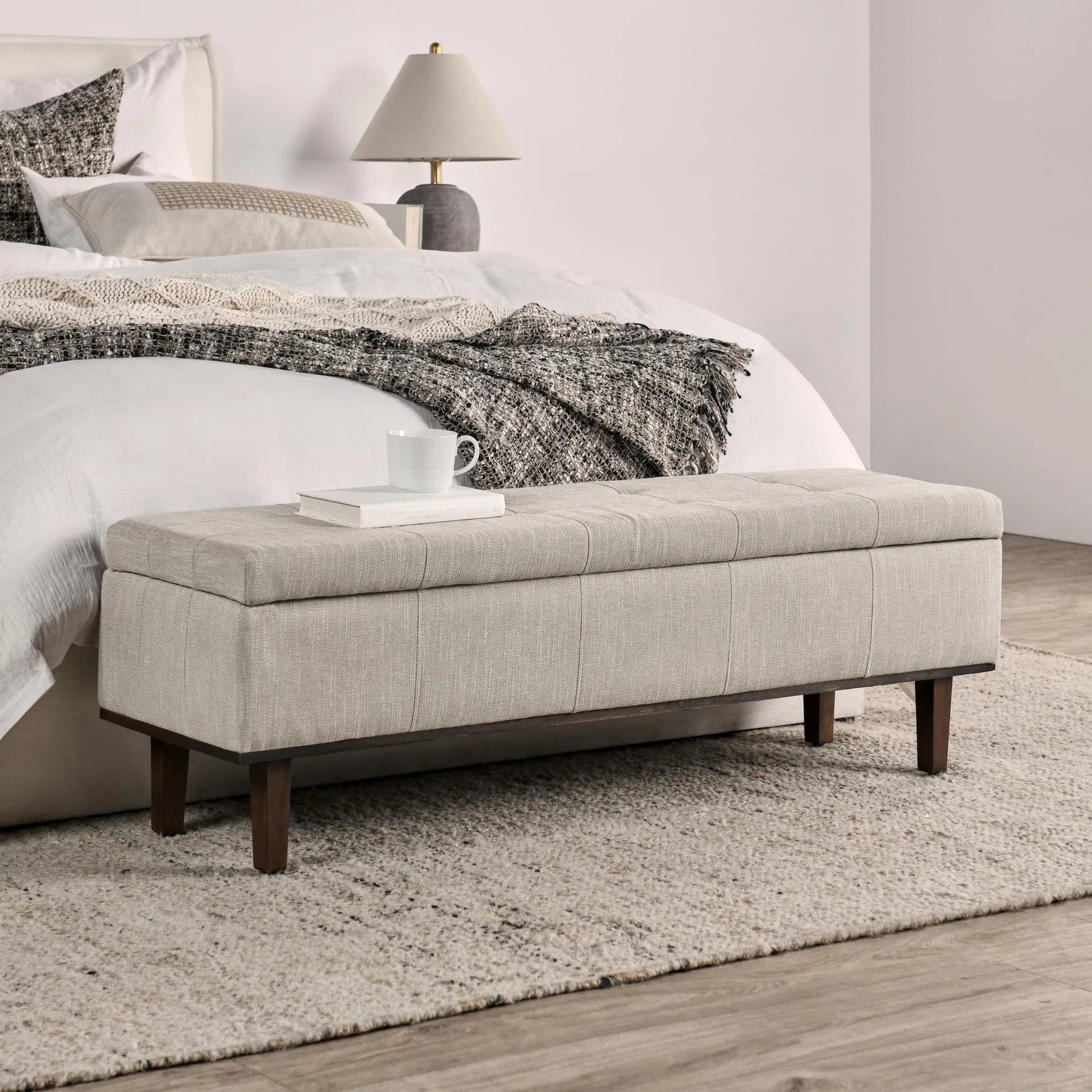 Louise Tufted Storage Bench by Kosas Home. Made from rubber wood, polyester in a modern style.