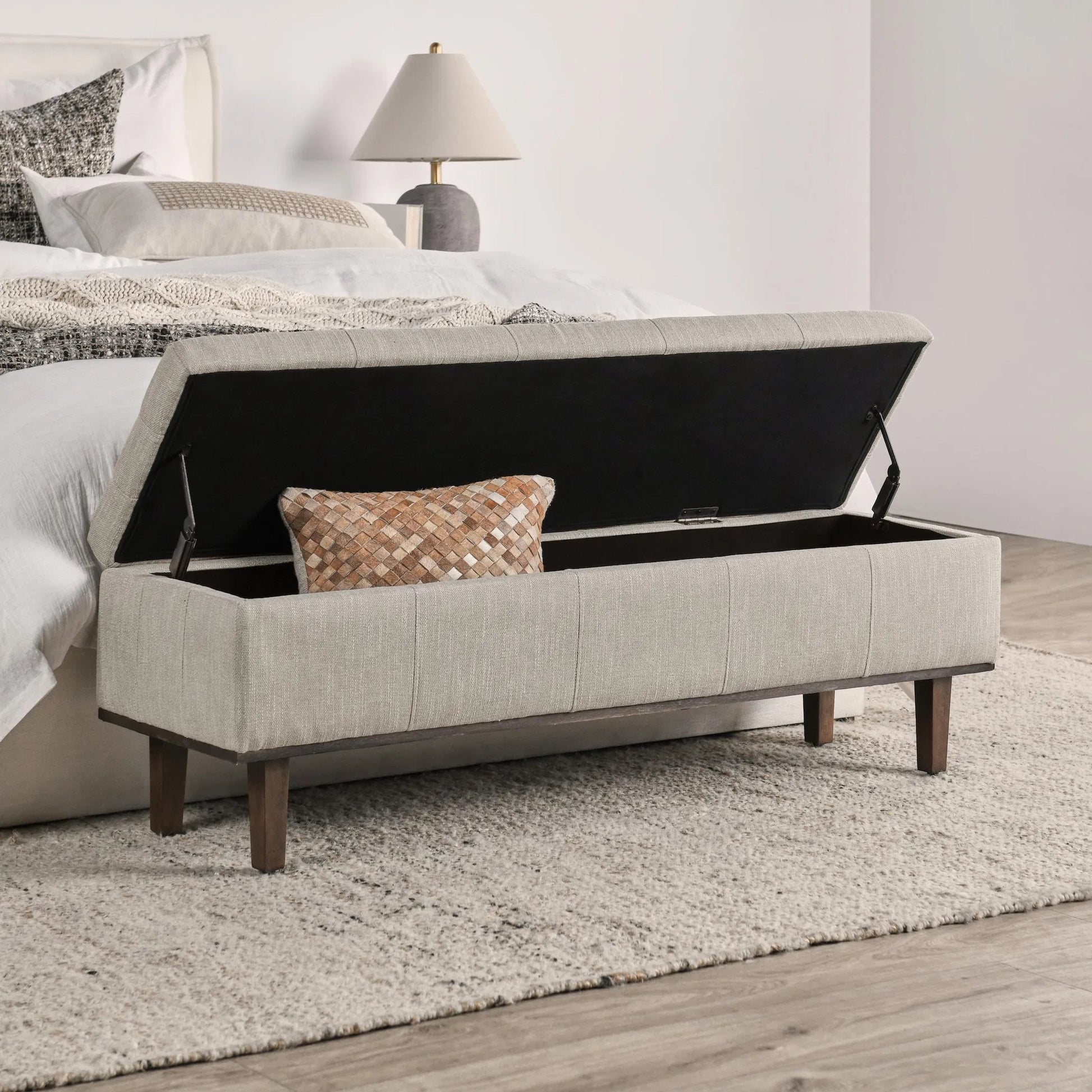 Louise Tufted Storage Bench by Kosas Home. Made from rubber wood, polyester in a modern style.