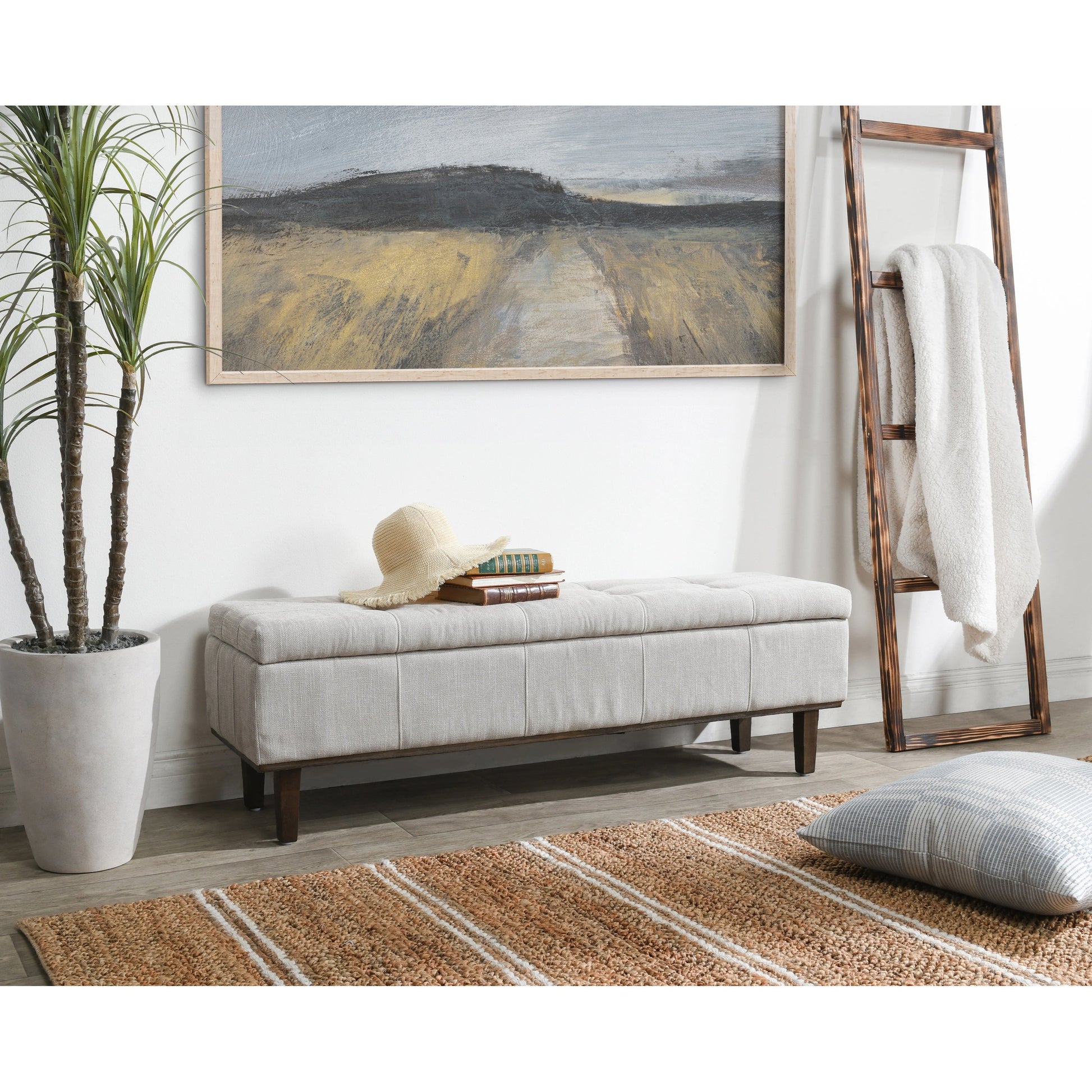 Louise Tufted Storage Bench by Kosas Home. Made from rubber wood, polyester in a modern style.