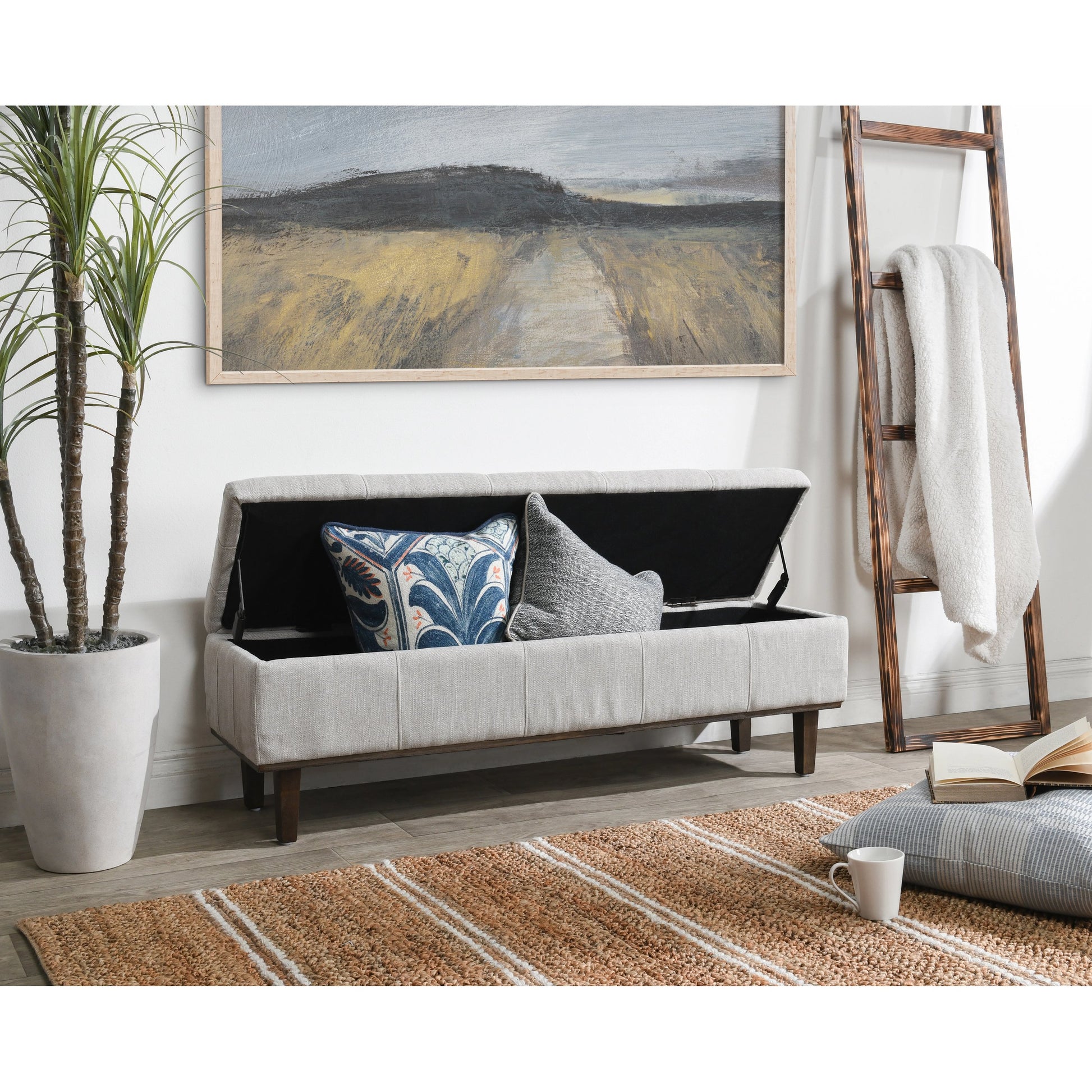Louise Tufted Storage Bench by Kosas Home. Made from rubber wood, polyester in a modern style.