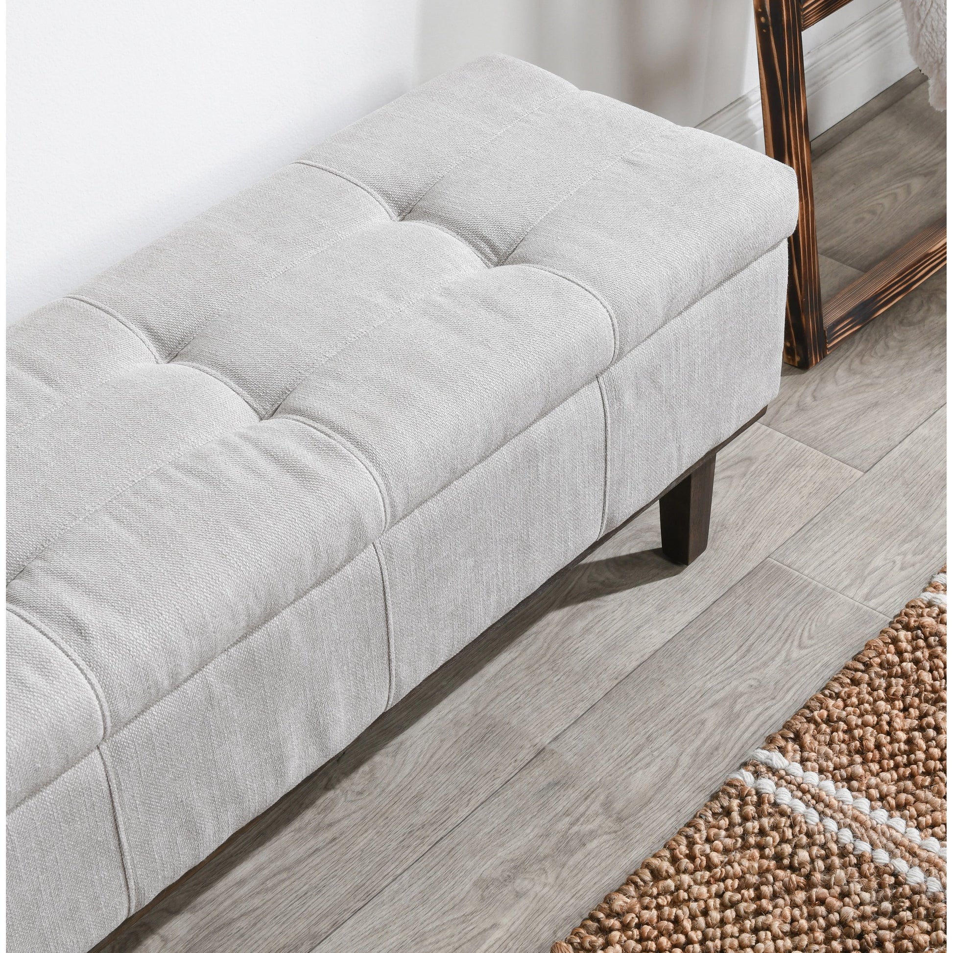 Louise Tufted Storage Bench by Kosas Home. Made from rubber wood, polyester in a modern style.
