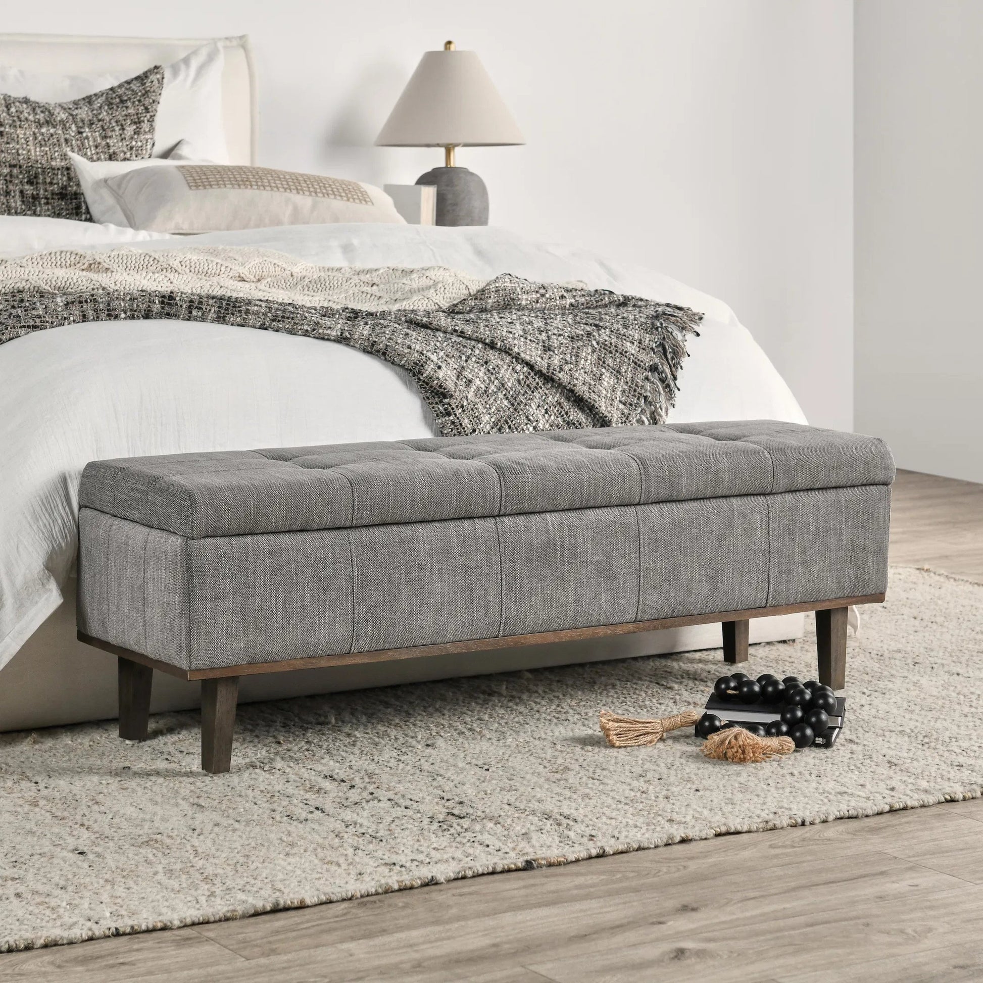 Louise Tufted Storage Bench by Kosas Home. Made from rubber wood, polyester in a modern style.