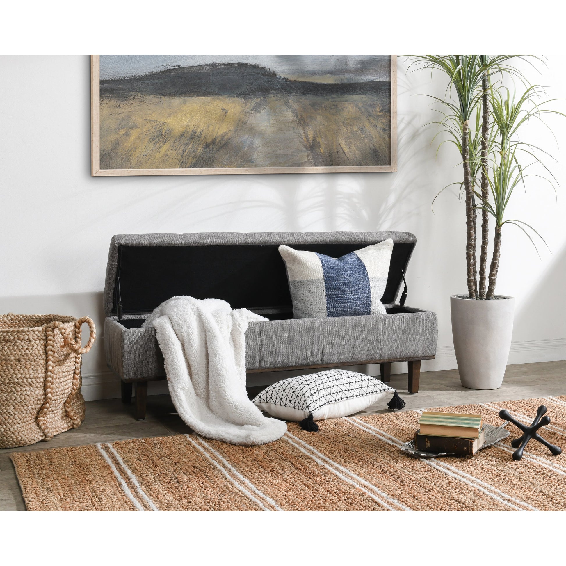 Louise Tufted Storage Bench by Kosas Home. Made from rubber wood, polyester in a modern style.