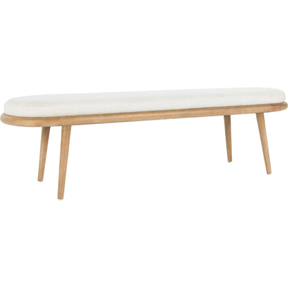 Echo Bench Beige by Kosas Home in beige, natural brown. Made from 100% polyester fabric, rubberwood in a modern style.