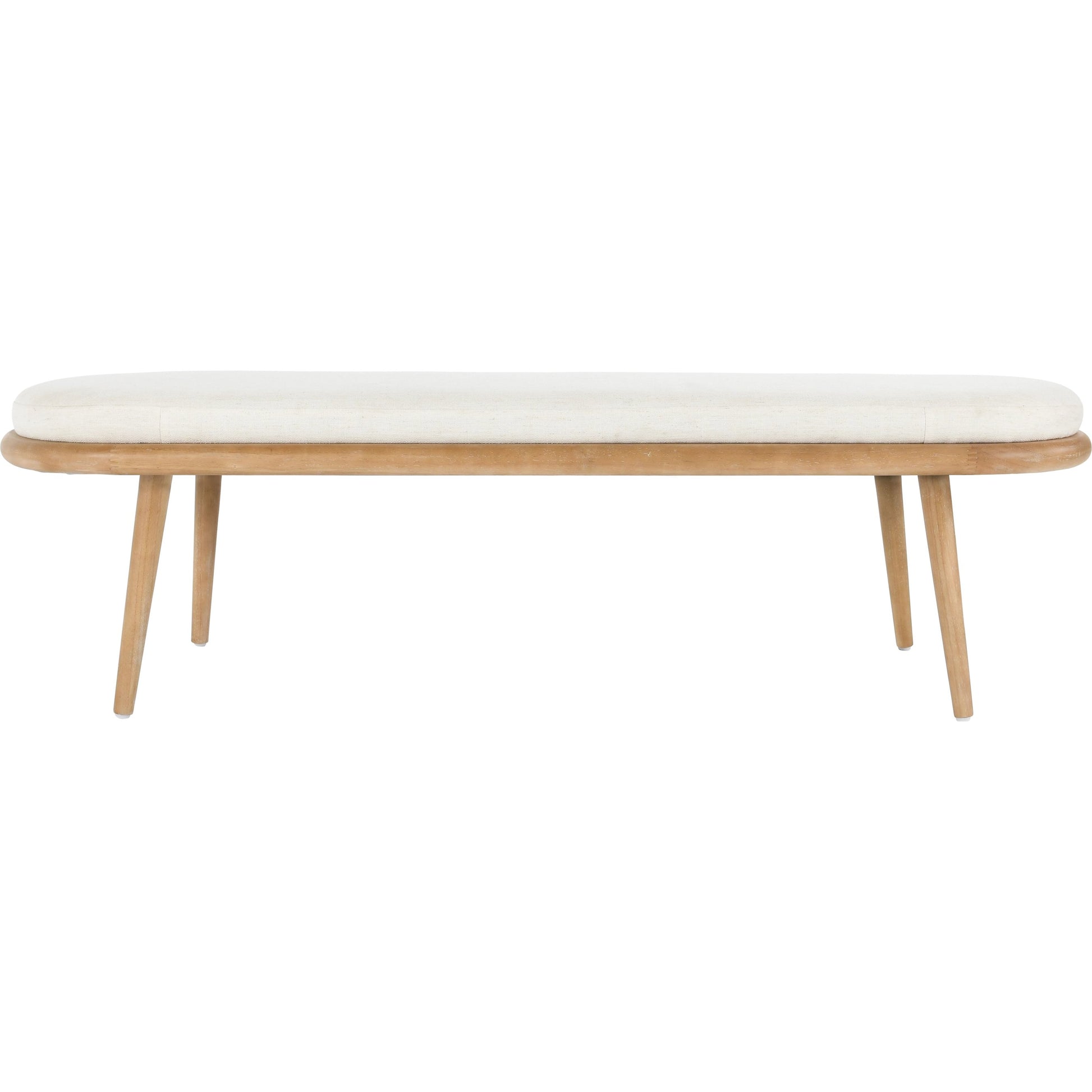 Echo Bench Beige by Kosas Home in beige, natural brown. Made from 100% polyester fabric, rubberwood in a modern style.